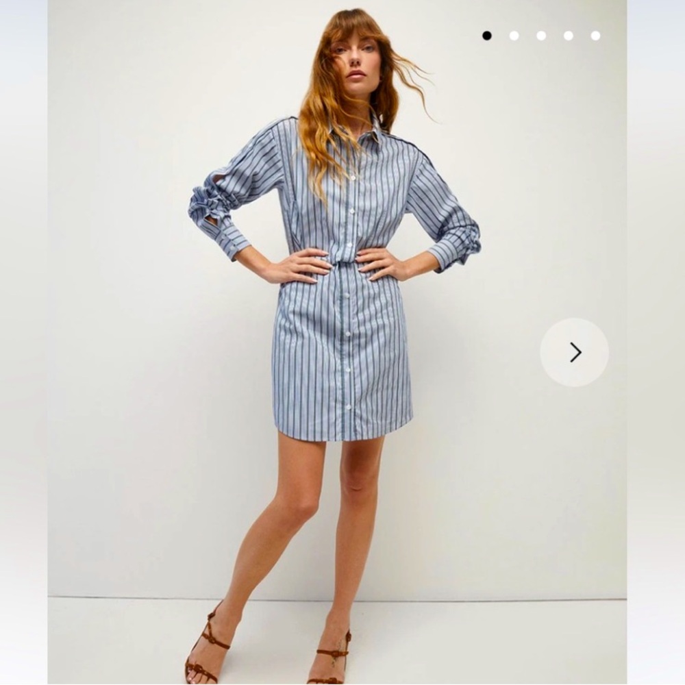 Veronica Beard Navy and White Vertical-Stripe Button Shirt Dress